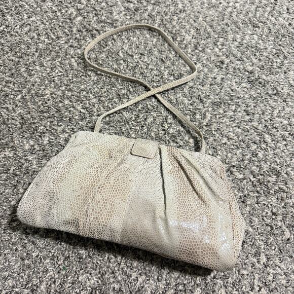 VTG Hobo International Shoulder Bag Frame Snake Skin Leather Print Beige New - Picture 10 of 10